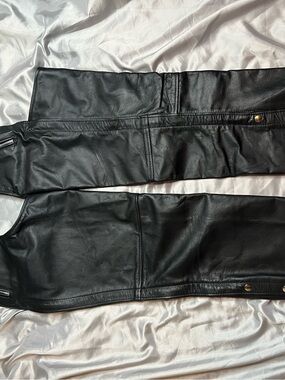 Jafrum Premium Black Leather Motorcycle Chaps Biker Riding Pants NWT XXL